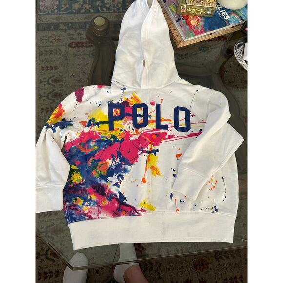 Polo Ralph Lauren Kids' Girl White Paint Splatter Fleece Hoodie Size Small - Picture 4 of 7